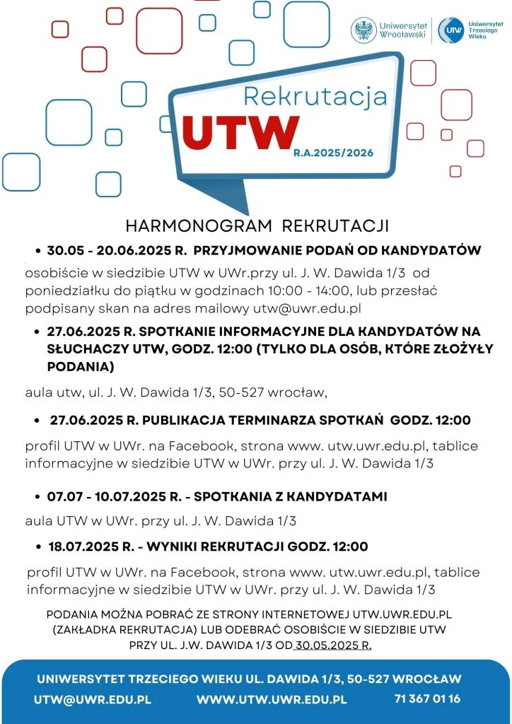 obrazem zawiera harmonogram rekrutacji do UTW